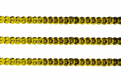 Пайетки "ОмТекс" на нитях, SILVER-BASE, 6 мм С / упак.73+/-1м, цв. А-1 - т.золото - купить в Липецке. Цена: 468.37 руб.