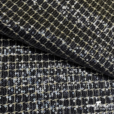 Ткань костюмная с пайетками, 100%полиэстр, 460+/-10 гр/м2, 150см #309 - цв. чёрный - купить в Липецке. Цена 1 203.93 руб.