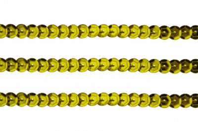 Пайетки "ОмТекс" на нитях, SILVER-BASE, 6 мм С / упак.73+/-1м, цв. 7 - св.золото - купить в Липецке. Цена: 468.37 руб.