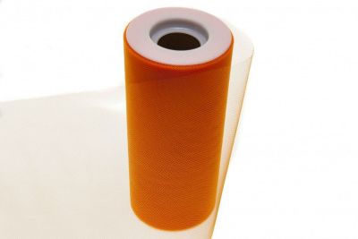 Фатин в шпульках 16-127, 10 гр/м2, шир. 15 см (в нам. 25+/-1 м), цвет оранжевый - купить в Липецке. Цена: 100.69 руб.